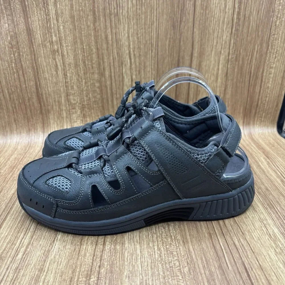 Orthofeet Alpine Men Size 8.5 2E Fisherman Sandals Shoes Black Gray Leather 598‎